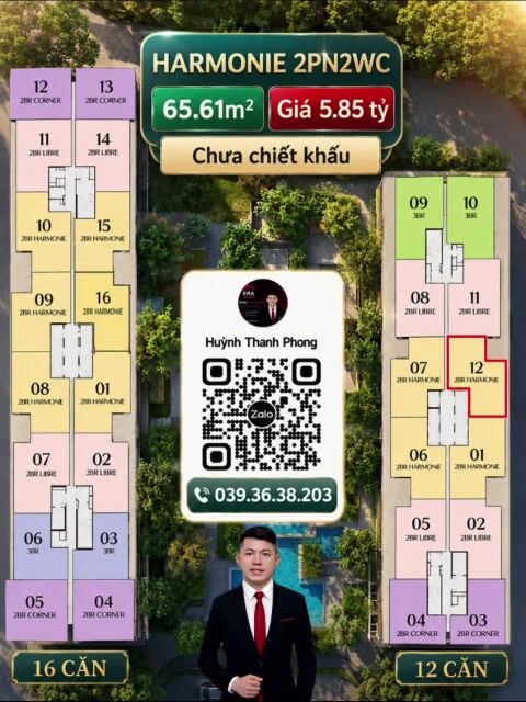 Chính thức 65.61m2 - Giá 5.85 tỷ chưa chiết khấu 15% - 2PN2WC Arcadia